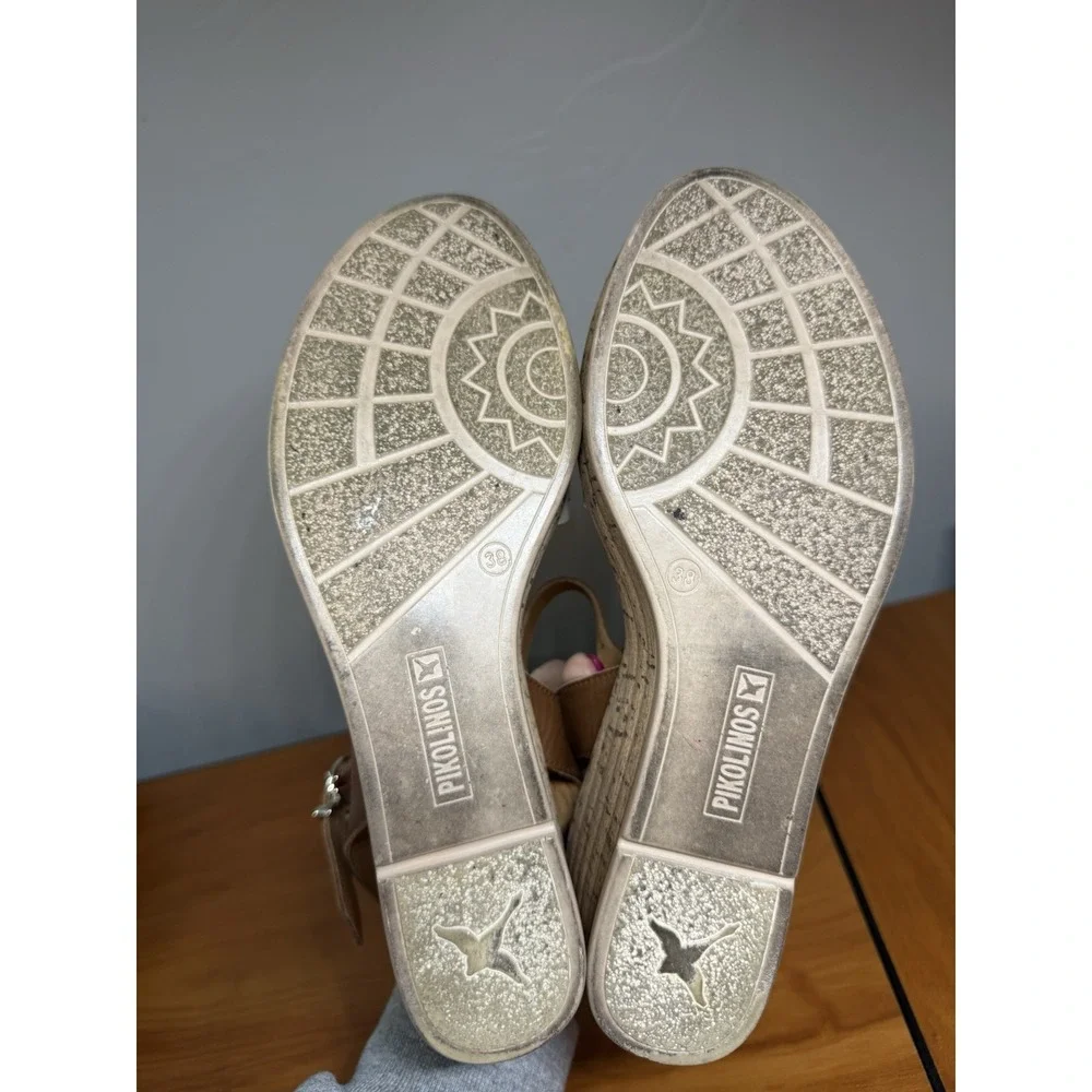 Pikolinos Mykonos Wedge Sandal Leather‎ Brown White Neutral Comfort Spain 38/7.5